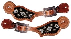 Showman Black, Gold, and White Beaded inlay Spur Straps